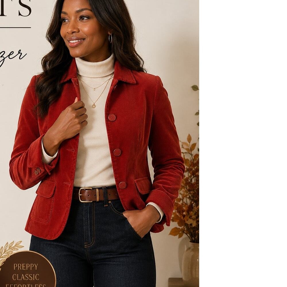 Talbots 6P Orange Corduroy Blazer Jacket Cotton Career Preppy Academia
